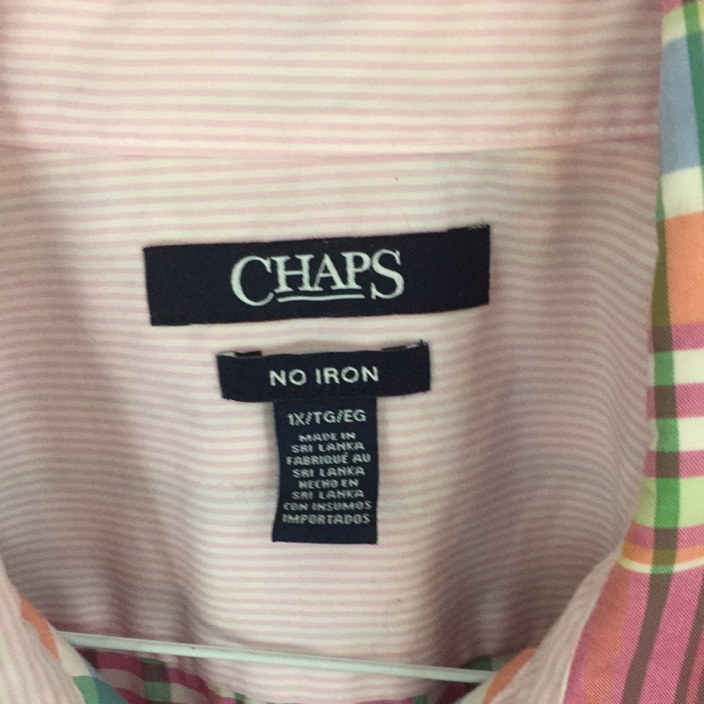 Chaps No-Iron Pink/Blue/White Plaid Button-Down Shirt - Picture 6 of 9